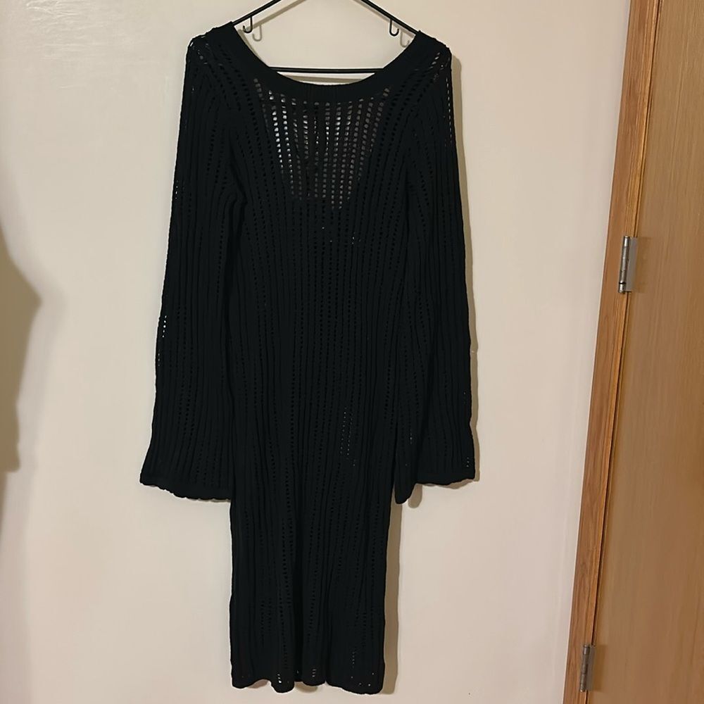 SWNY Black Mesh Sweater Knit Maxi Dress Cover Up medium NWT